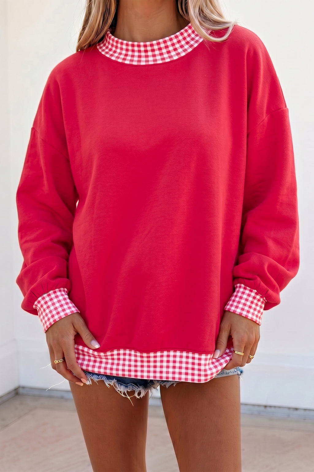 Dark Green Colorblock Polka Dot Contrast Trim Oversized Sweatshirt
