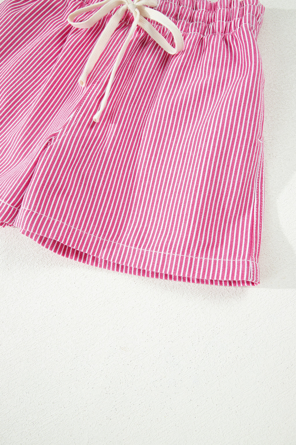 Sky Blue Stripe Drawstring Elastic Waist Casual Denim Shorts