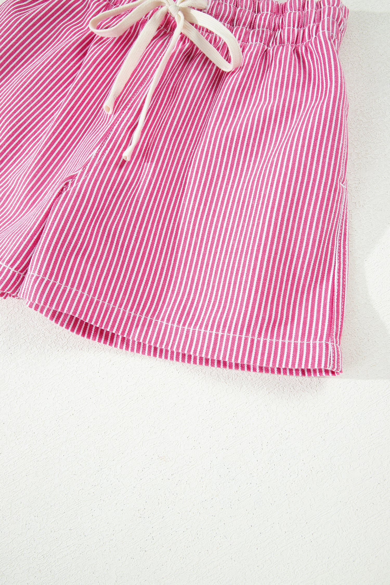 Sky Blue Stripe Drawstring Elastic Waist Casual Denim Shorts