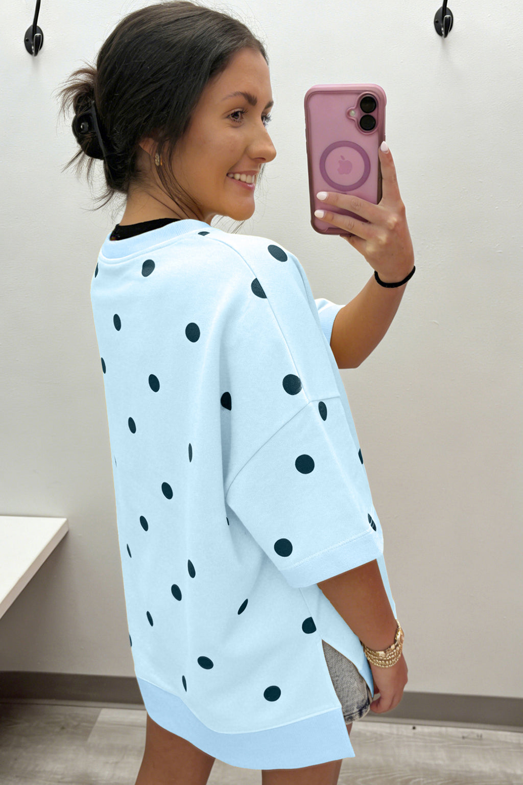 Yellow Polka Dot Print Crossed Seam Detail Oversize Tee