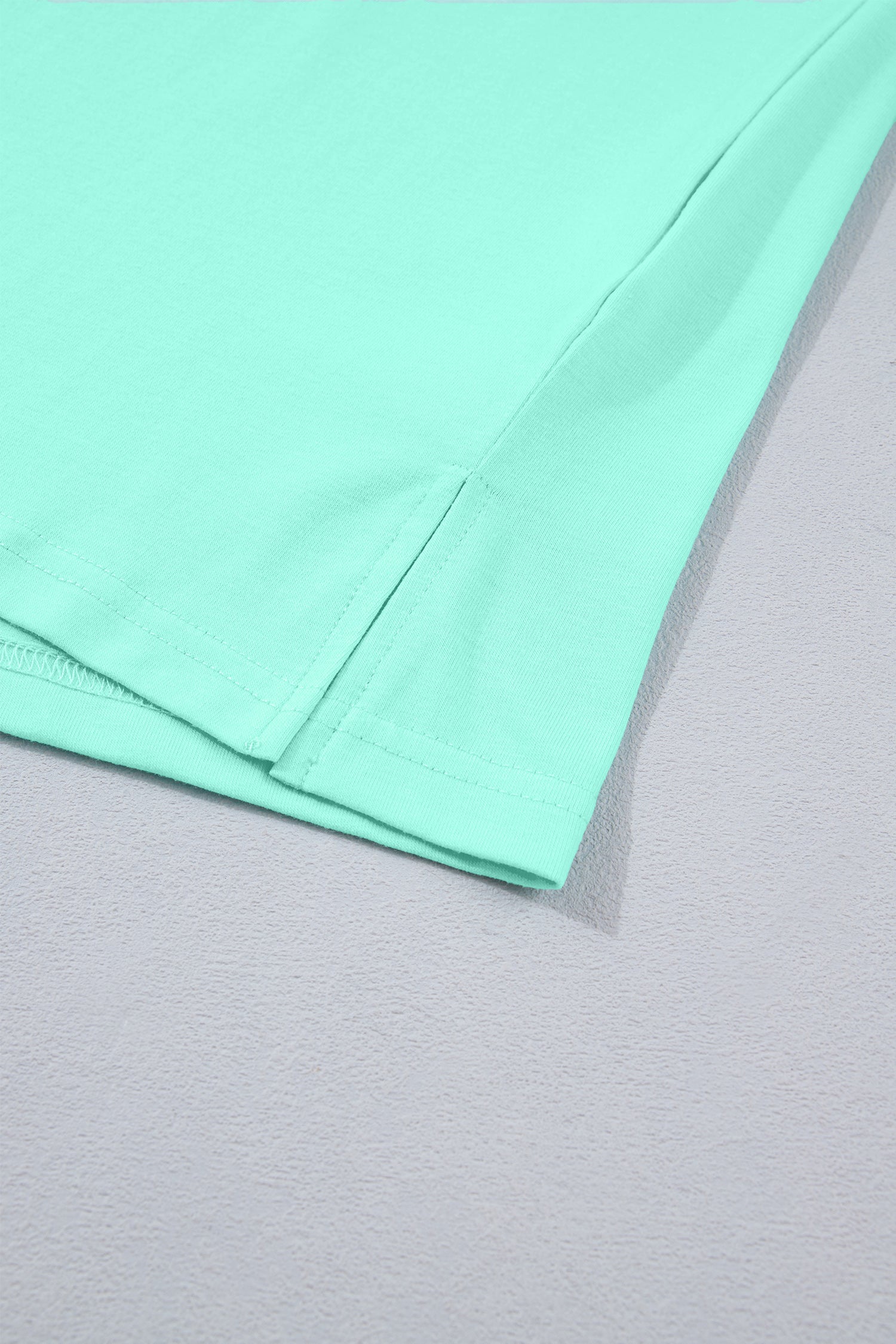 Mint Green Solid Color V Neck Short Puff Sleeve Blouse