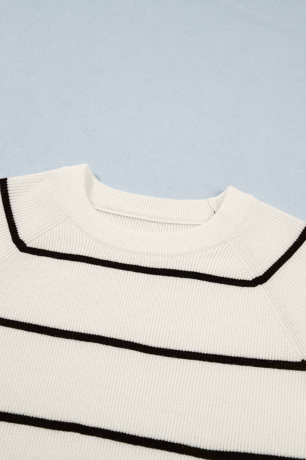 White Stripe Ribbed Knit Half Sleeve Loose Sweater Tee