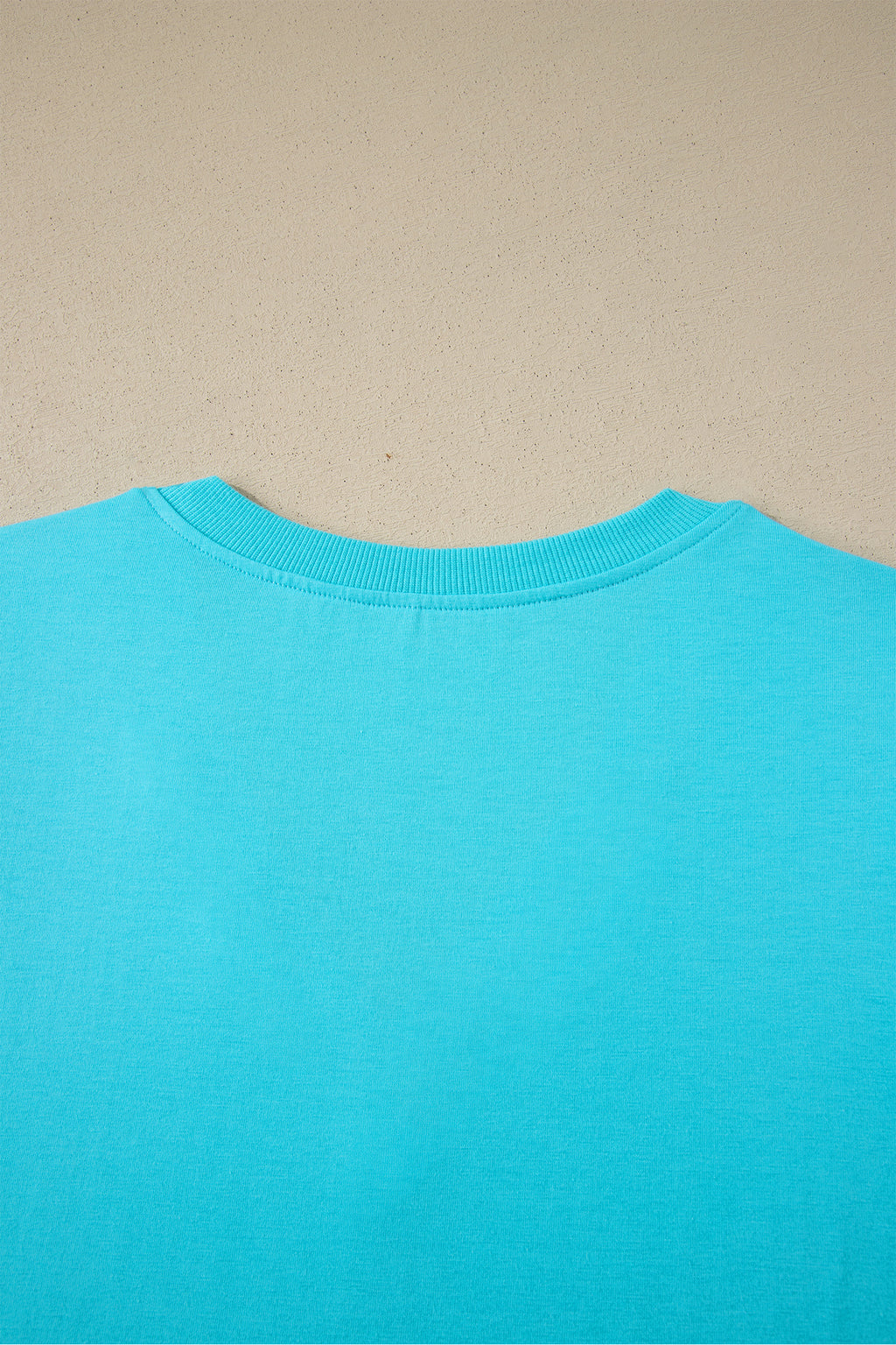 Turquoise Solid Color V Neck Short Puff Sleeve Blouse