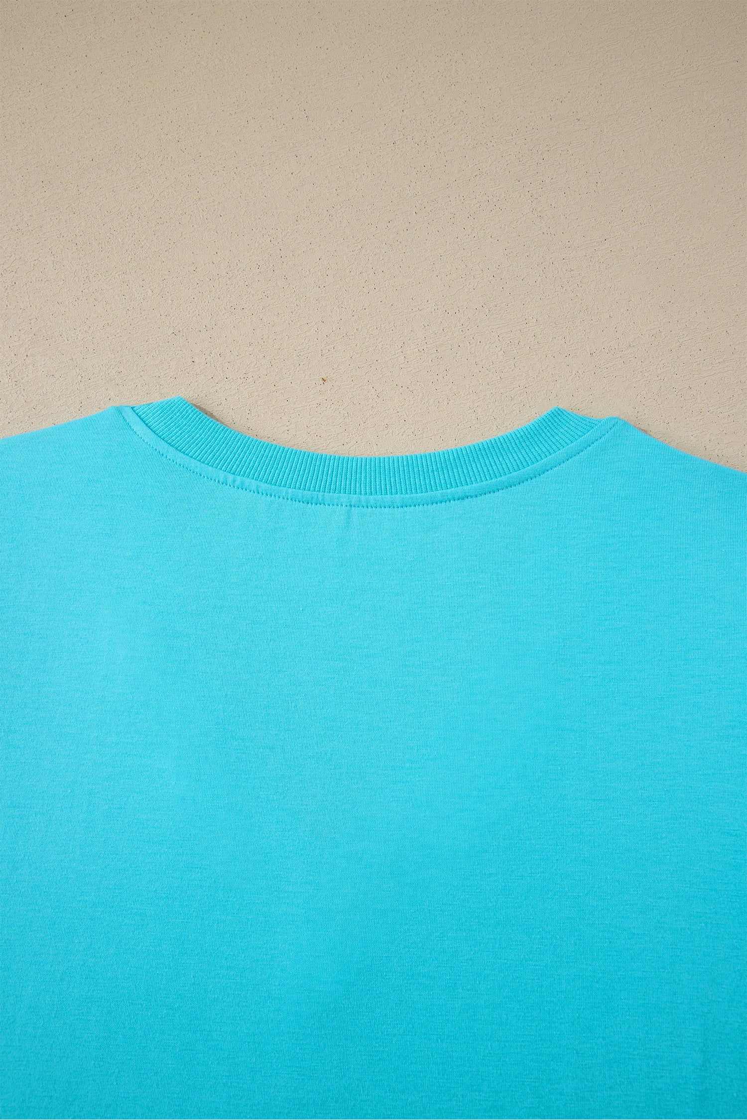 Turquoise Solid Color V Neck Short Puff Sleeve Blouse
