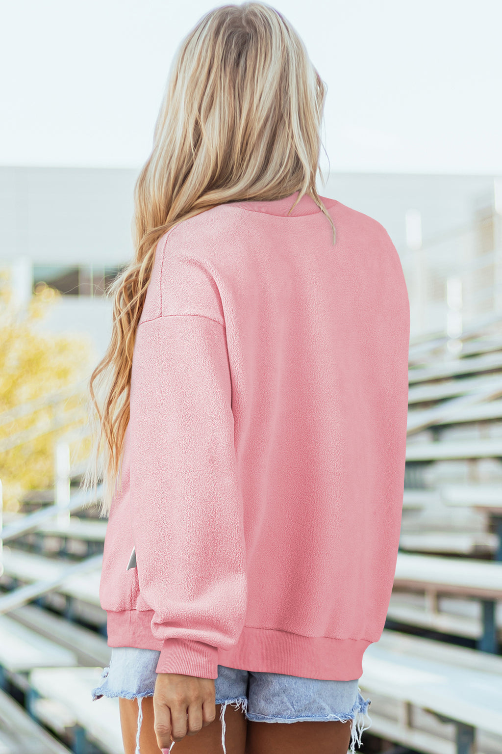 Red Dahlia Oversize Drop Shoulder Reversible Mock Neck Sweatshirt