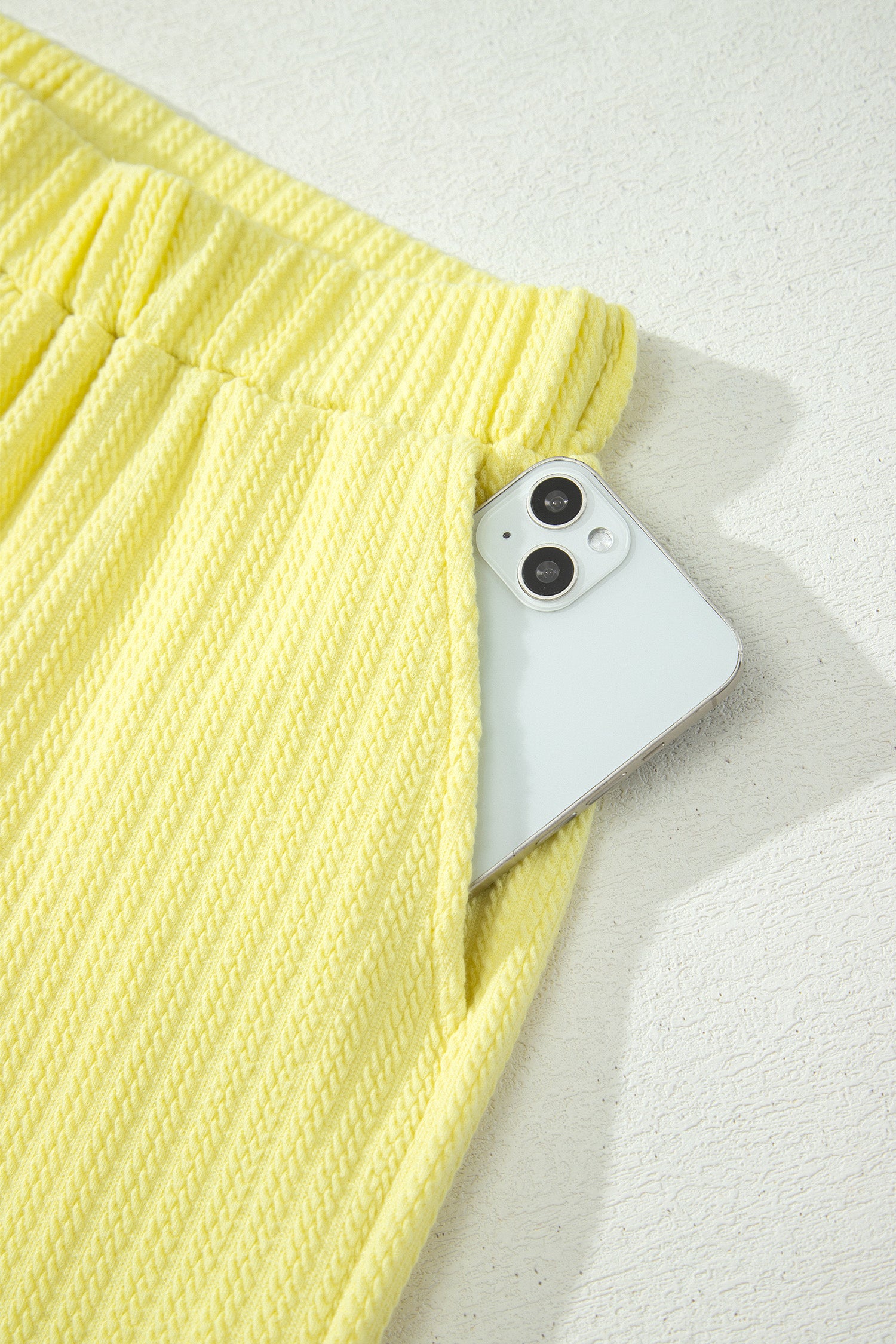Yellow Cream Solid Color Textured Loose Tank Casual Shorts 2pcs Outfit