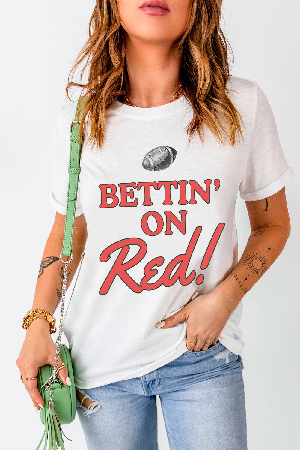 Football BETTIN ON Blue Graphic Crewneck T Shirt