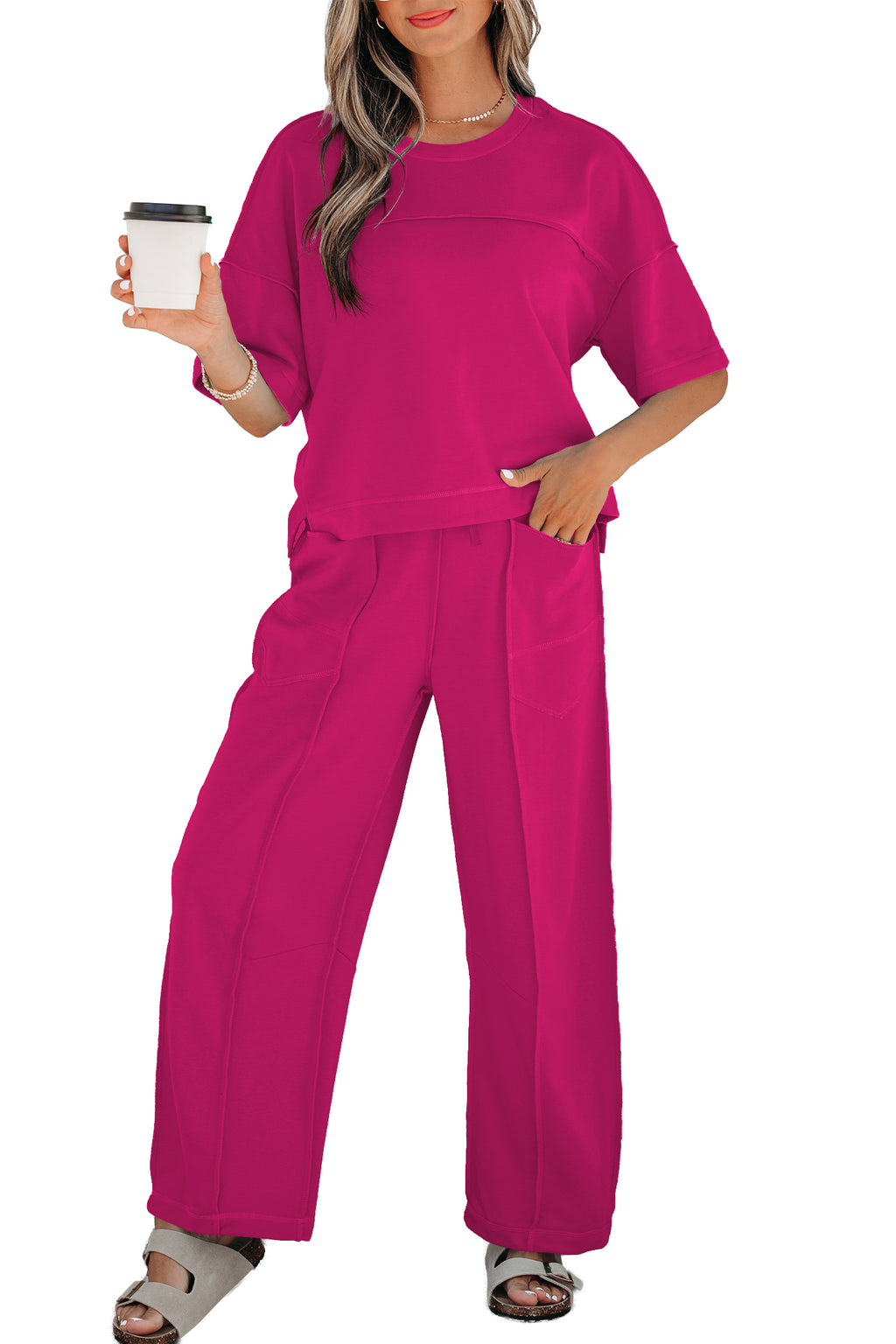 Sky Blue Drop Shoulder Boxy Tee and Barrel Pants Set