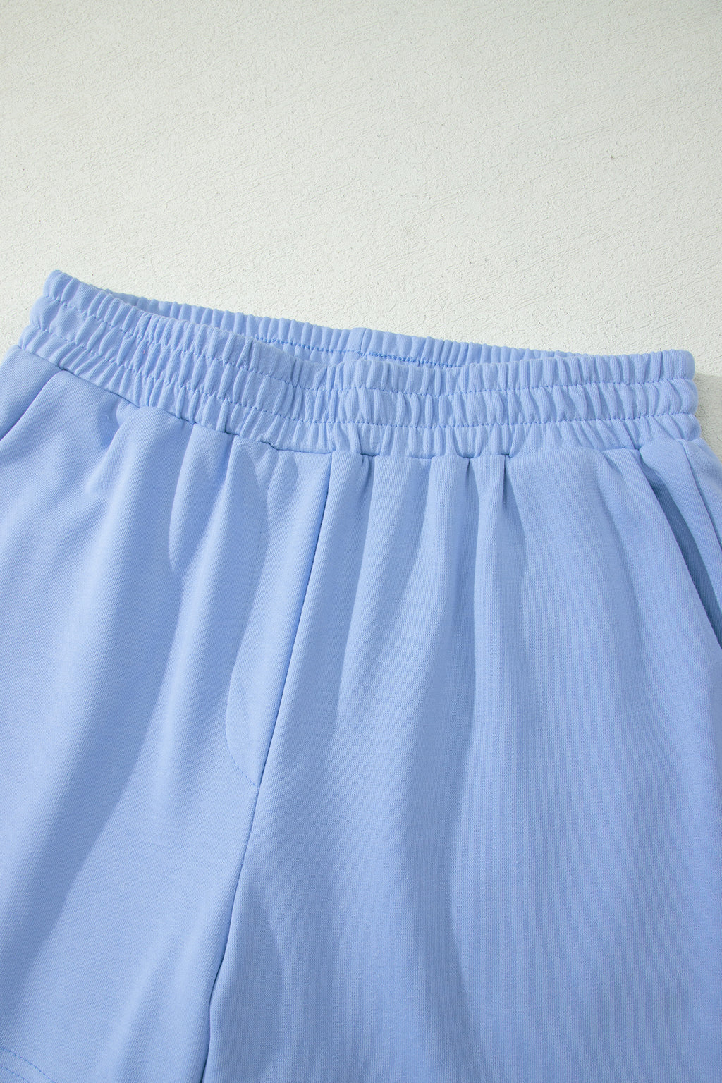 Sky Blue Half Zipped Ruffled Short Set