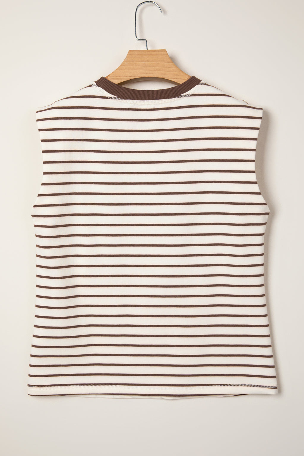 Red Stripe Ribbed Round Neck Trim Loose Tank Top