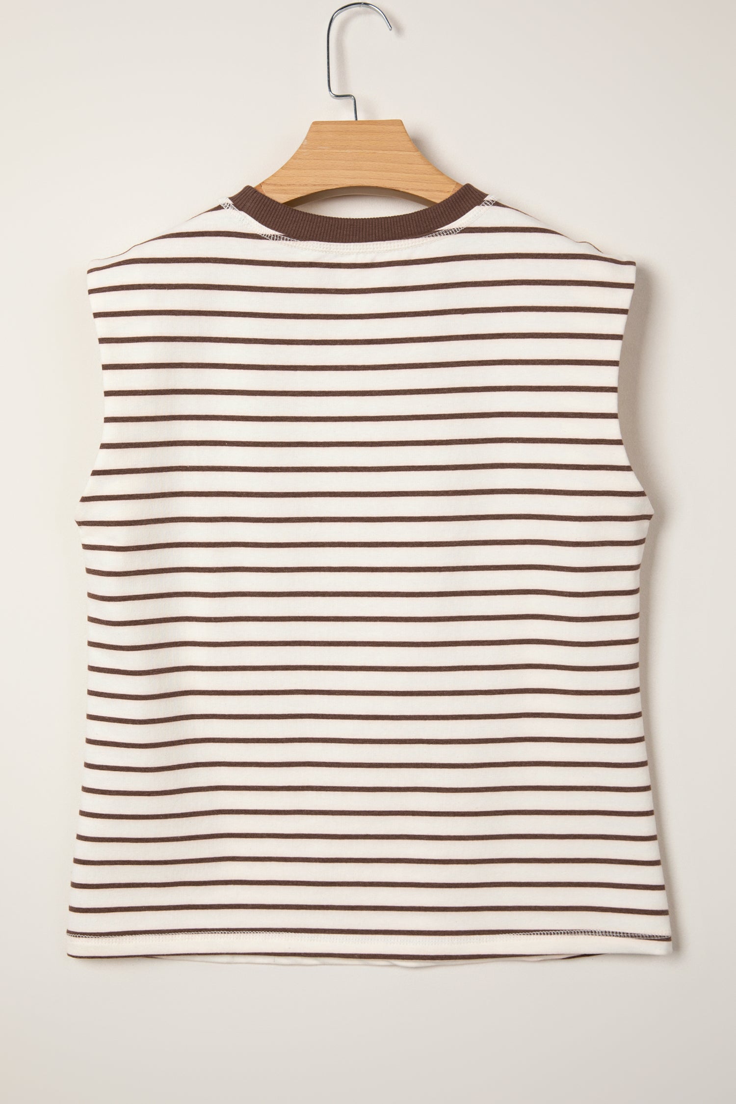 Red Stripe Ribbed Round Neck Trim Loose Tank Top