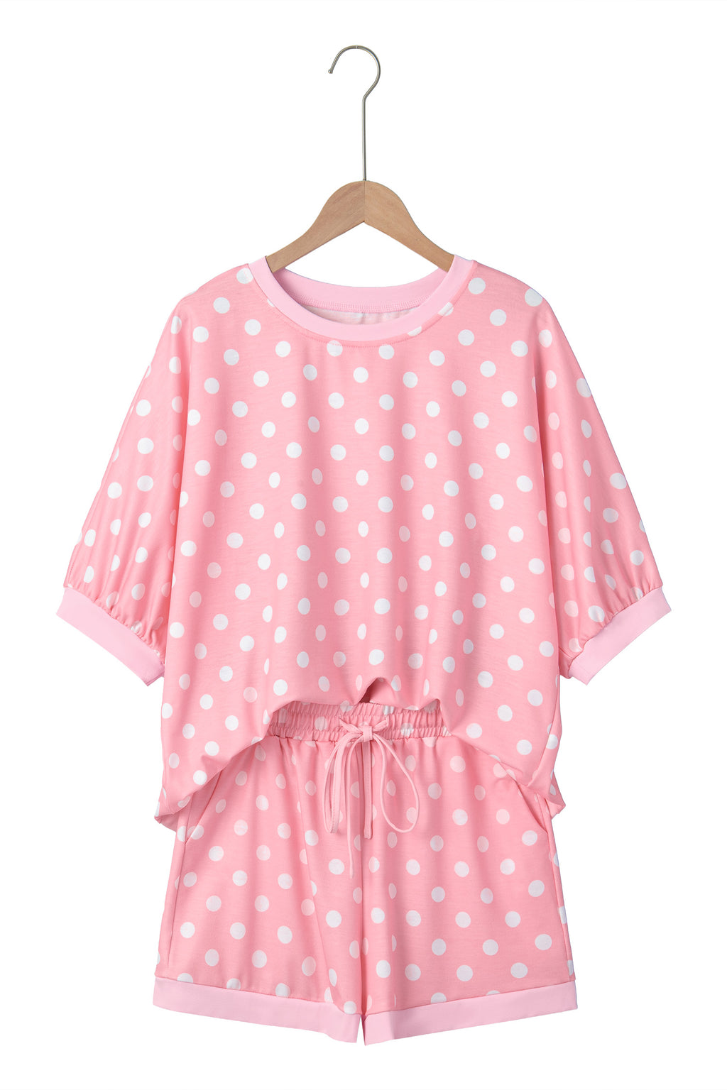 Sky Blue Polka Dot Oversized Top Drawstring Short Set