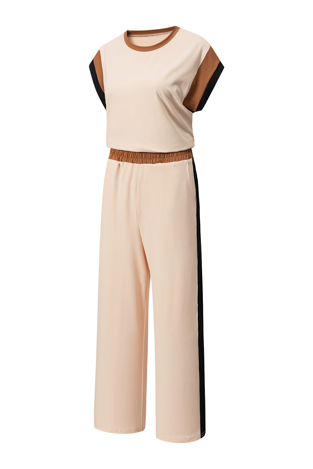 Racing Red Color Block Detail Casual Two-piece Set