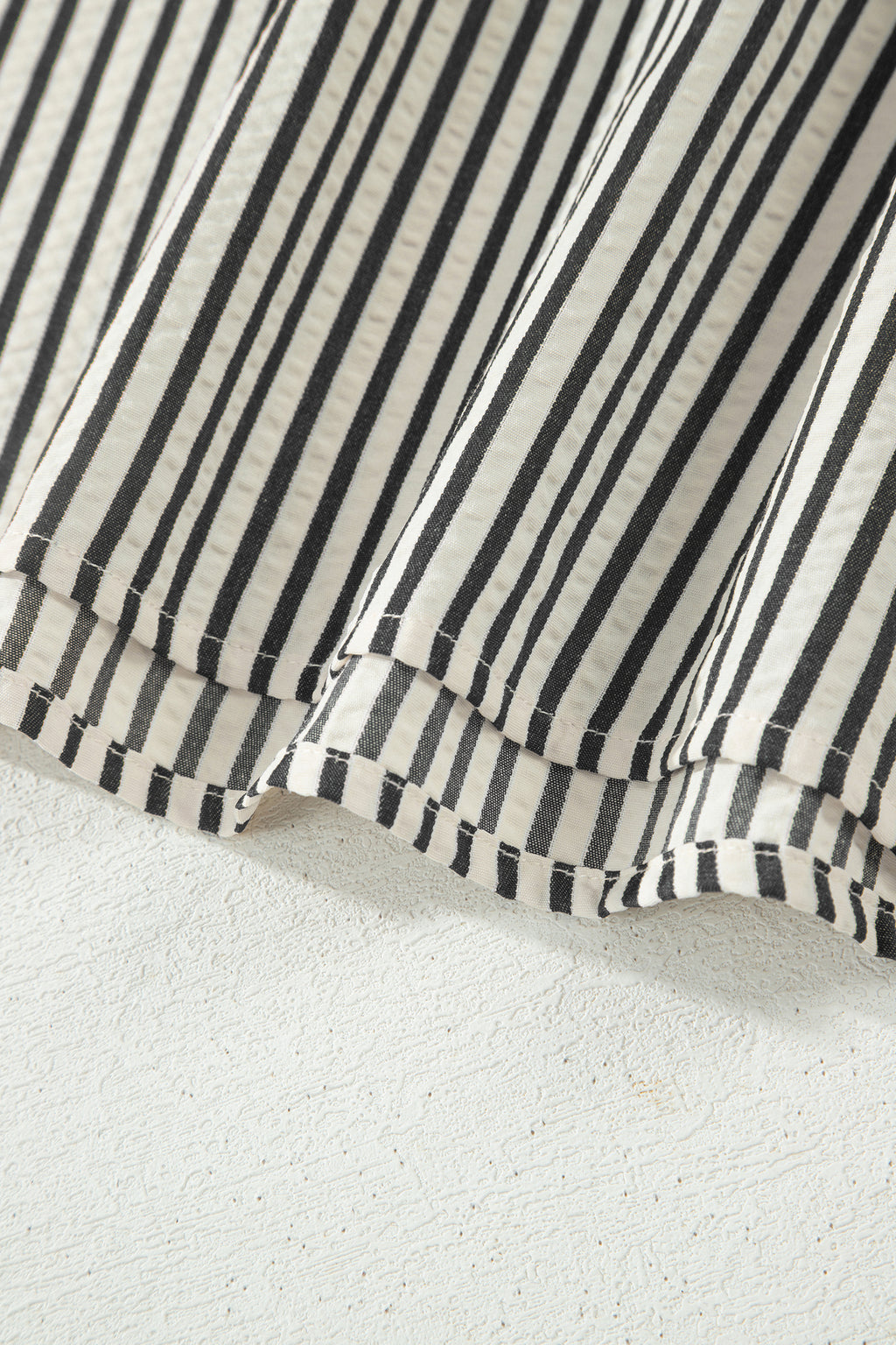 Black Stripe Double Ruffled Short Sleeve V Neck Blouse