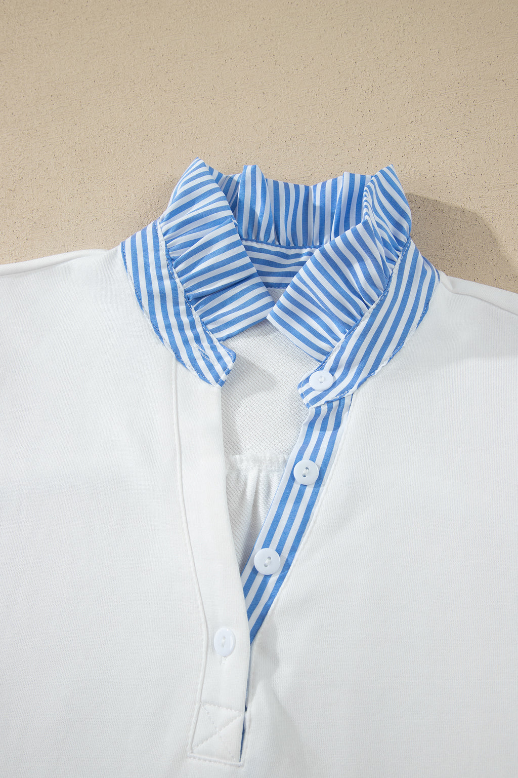 Fiery Red Striped Frilled Collar Short Sleeve Blouse