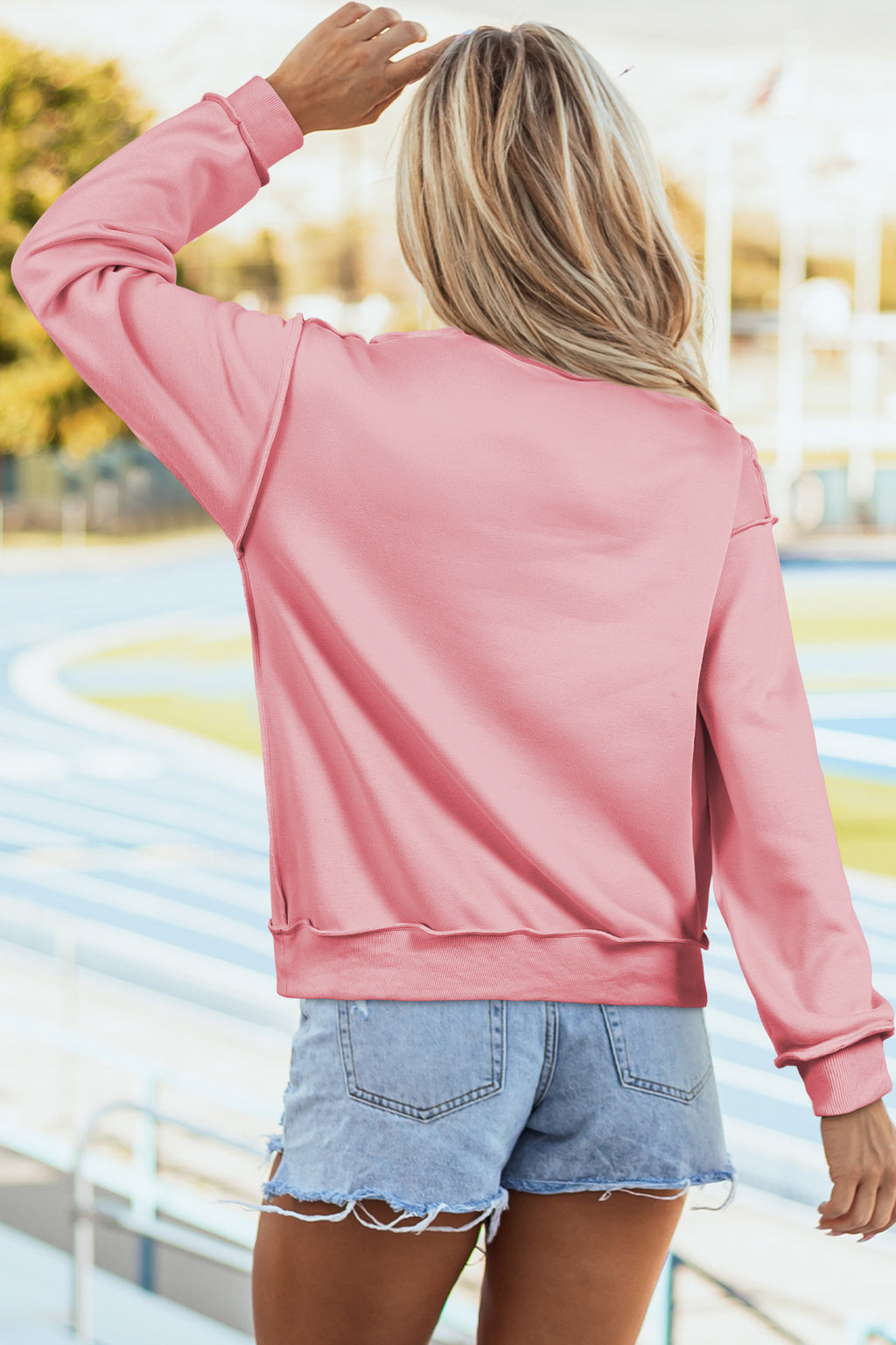 Red Dahlia Oversize Drop Shoulder Reversible Mock Neck Sweatshirt