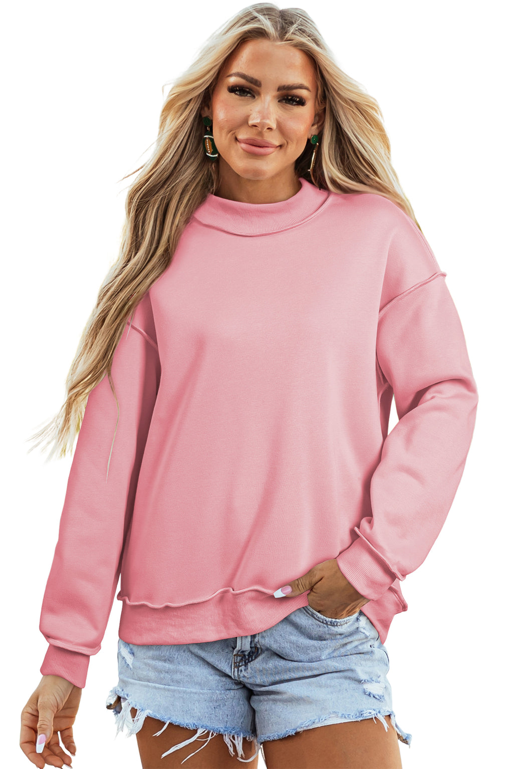 Red Dahlia Oversize Drop Shoulder Reversible Mock Neck Sweatshirt