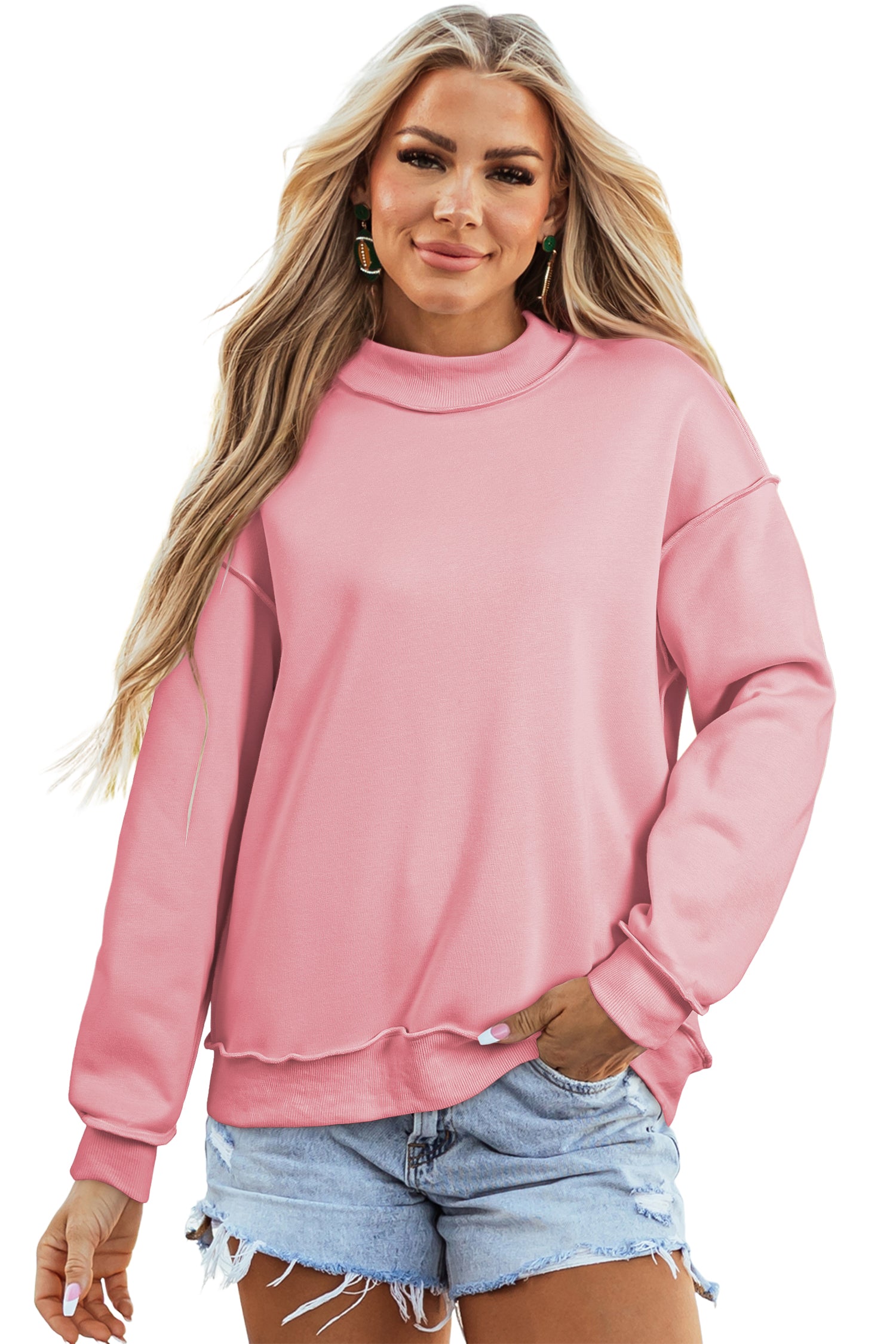 Red Dahlia Oversize Drop Shoulder Reversible Mock Neck Sweatshirt