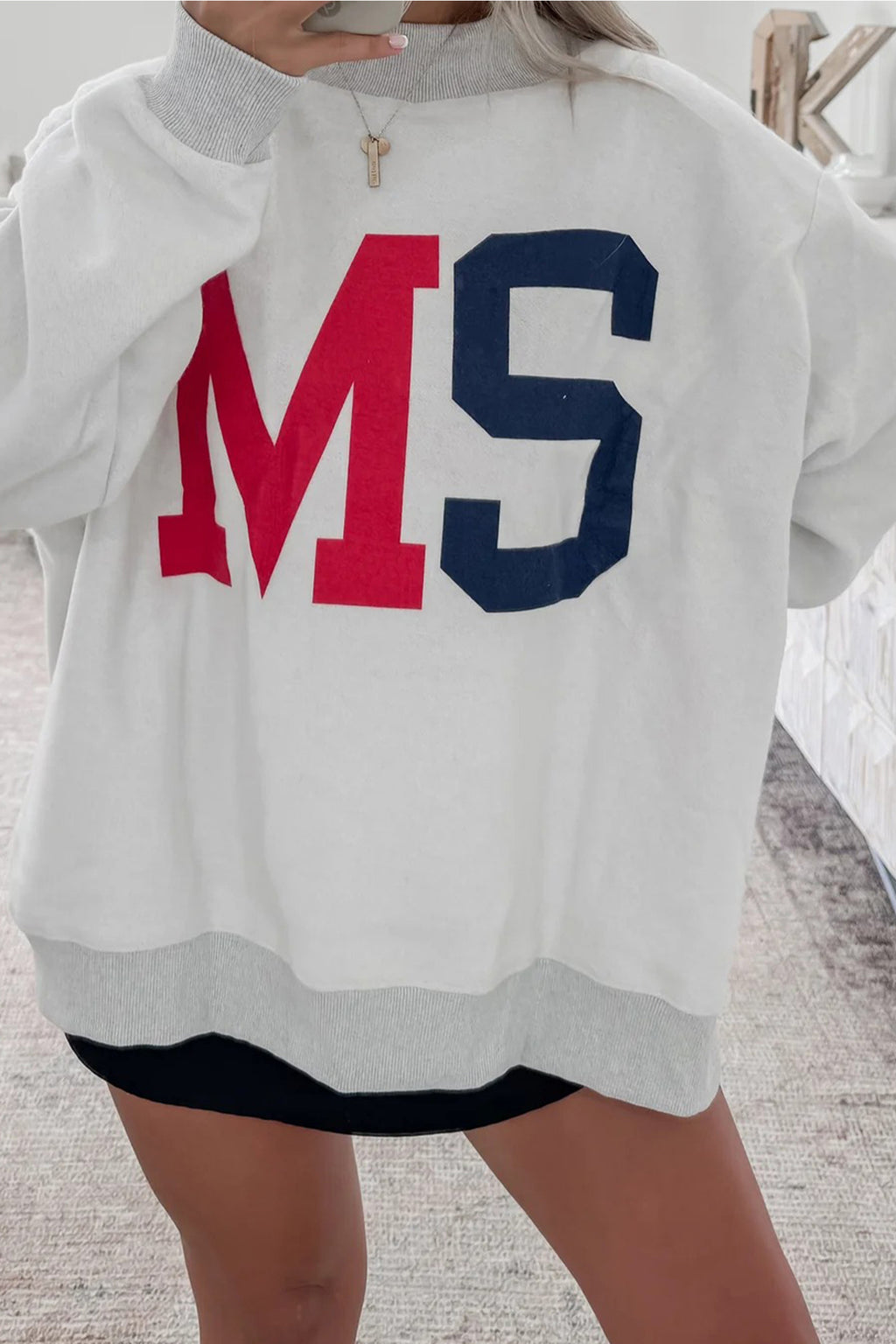 Mississippi Ole Miss Rebels Reversible Printed Ribbed Patchwork Mock Neck Sweatshirt