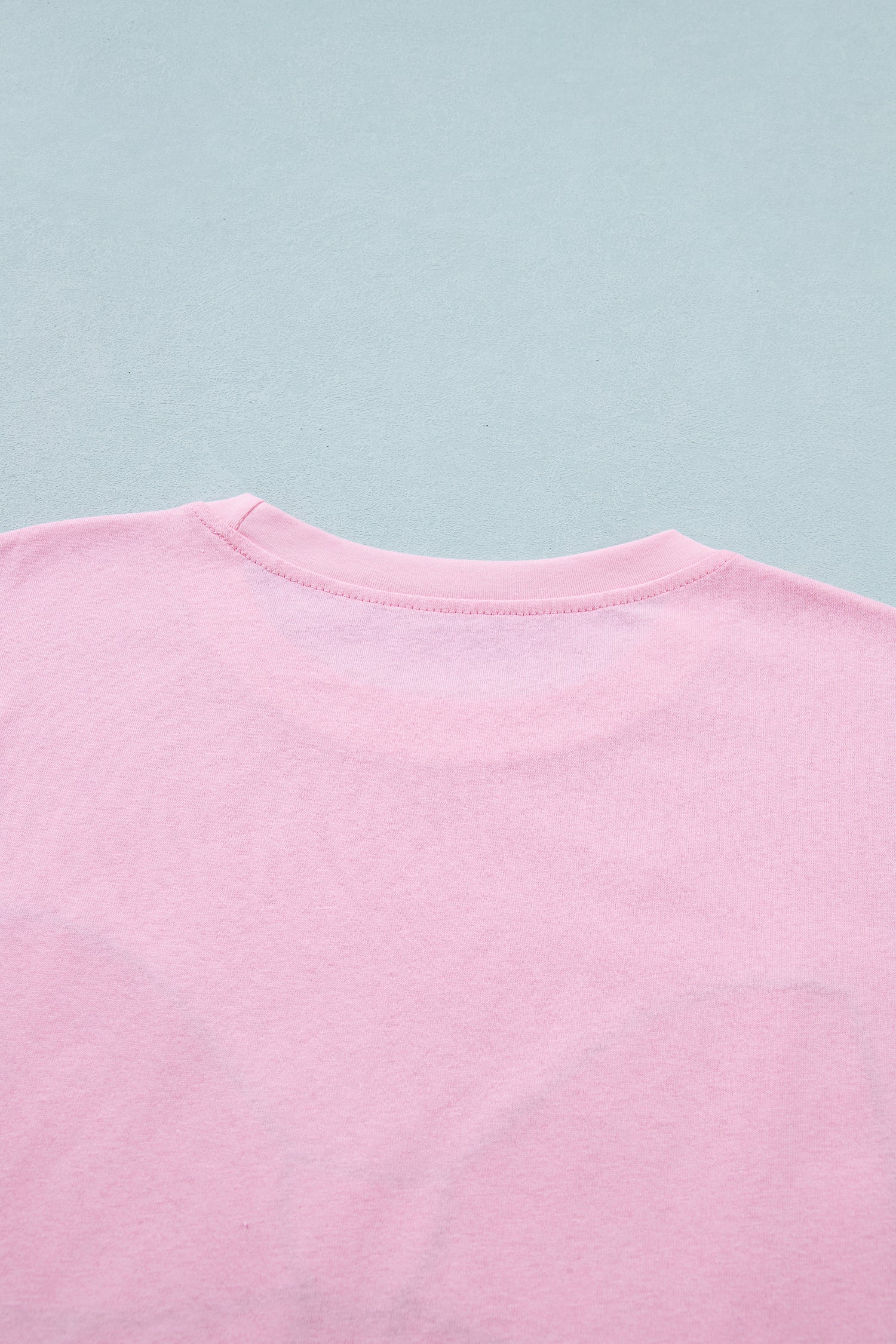 Pink Leopard Bow Embroidered Cotton Round Neck T Shirt