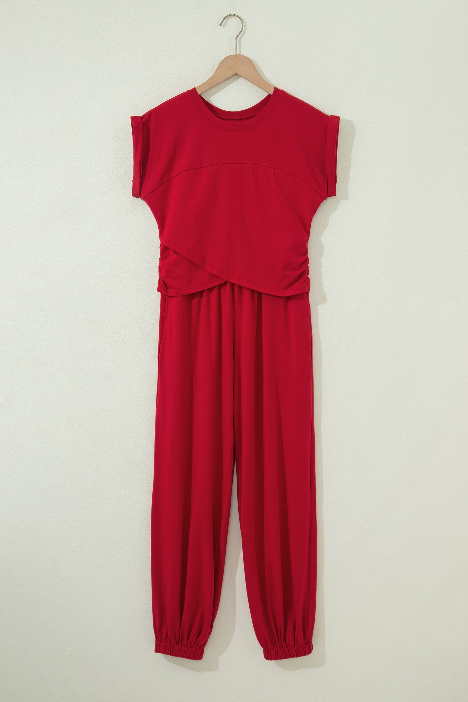 Moonlight Jade Solid Color Cropped Tank Top and Jogger Pants Set