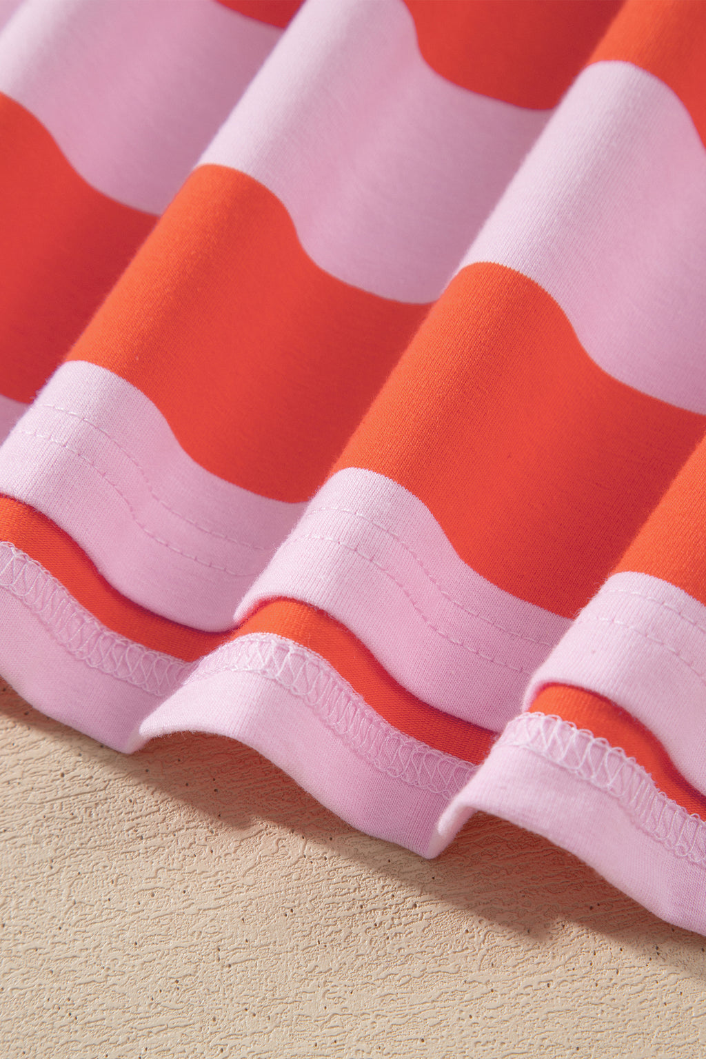 Rose Stripe Cuffed Short Sleeve Pocketed Casual T Shirt Long Dress