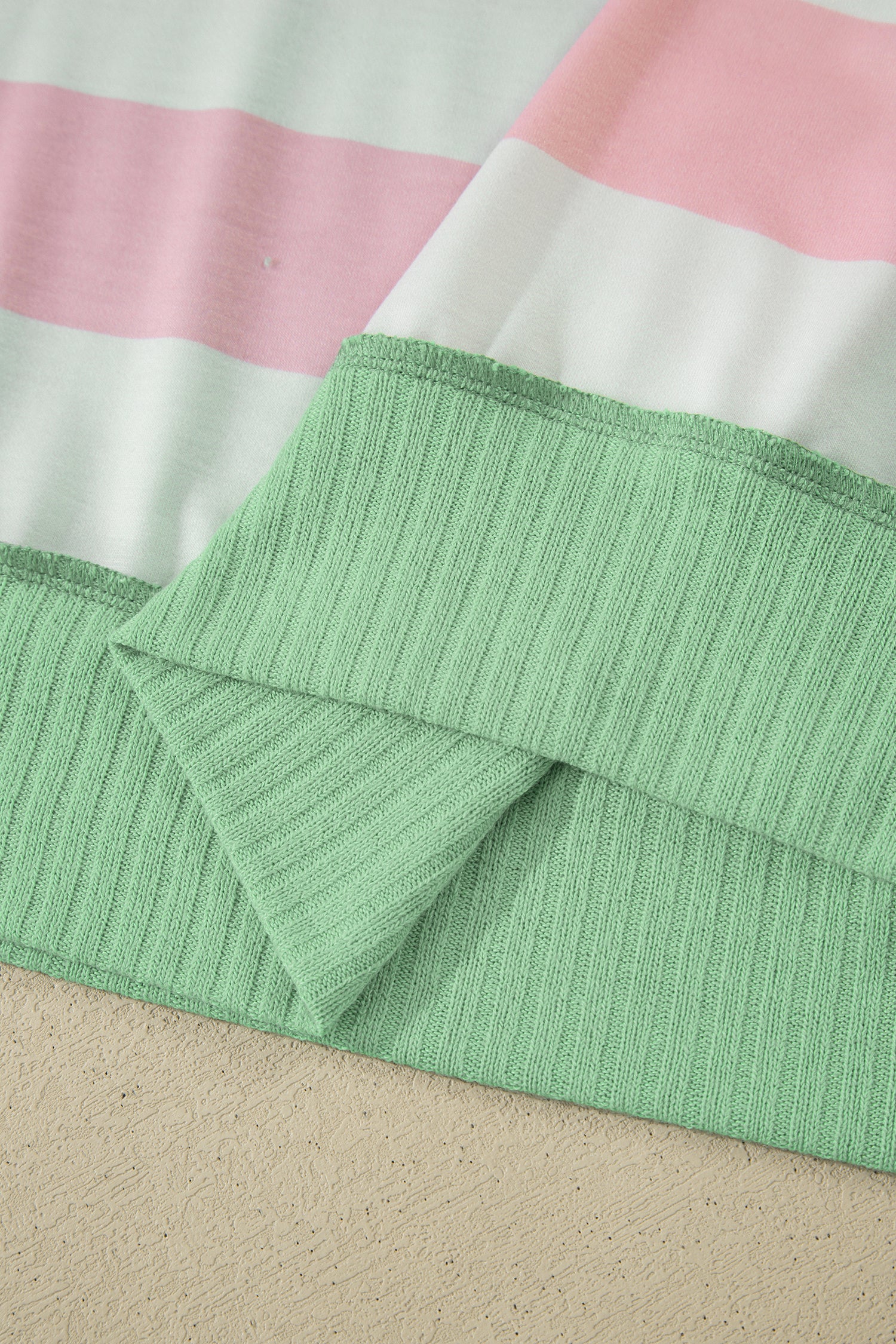 Green Stripe Exposed Seam Ribbed Patchwork Oversized Tee