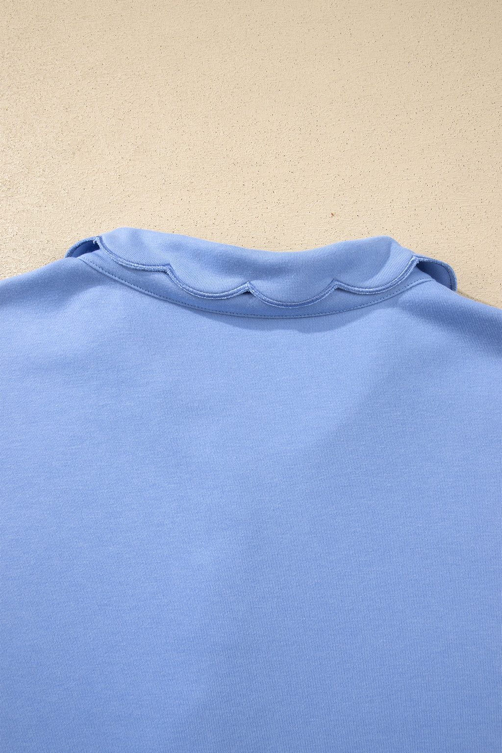 Beau Blue Plus Size Solid Scalloped Hem Button Neck Pullover Mini Dress