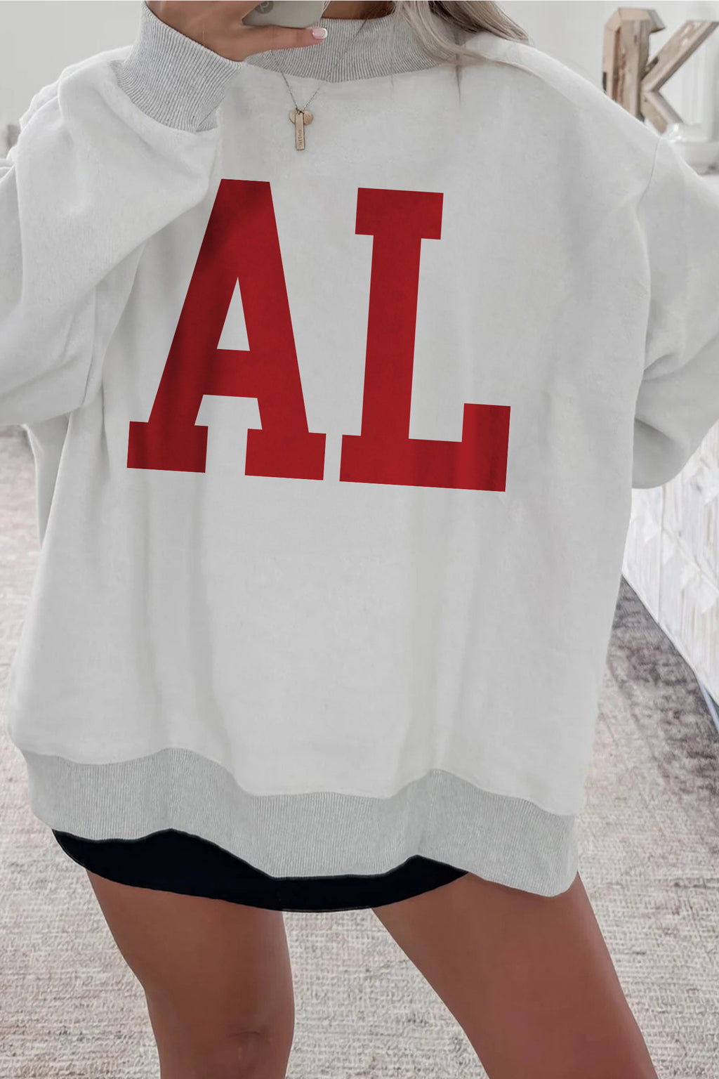 Light Grey Alabama Reversible Printed Ribbed Patchwork Mock Neck Sweatshirt