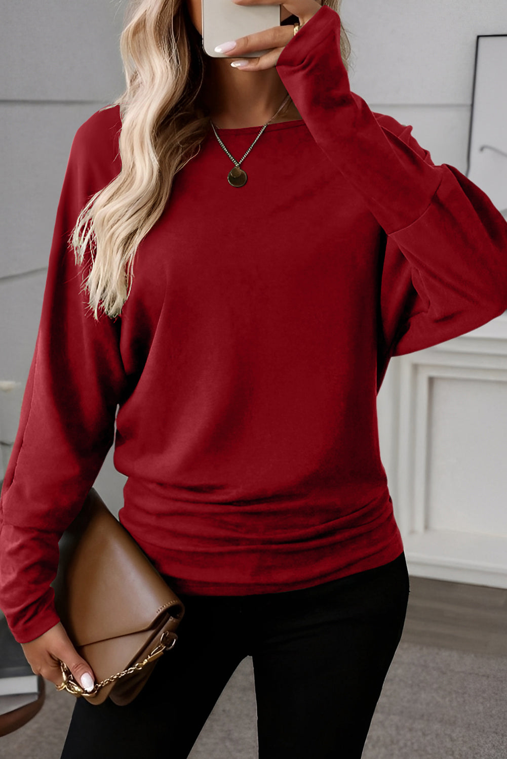 Light Grey Solid Color Extended Cuffs Long Sleeve Top