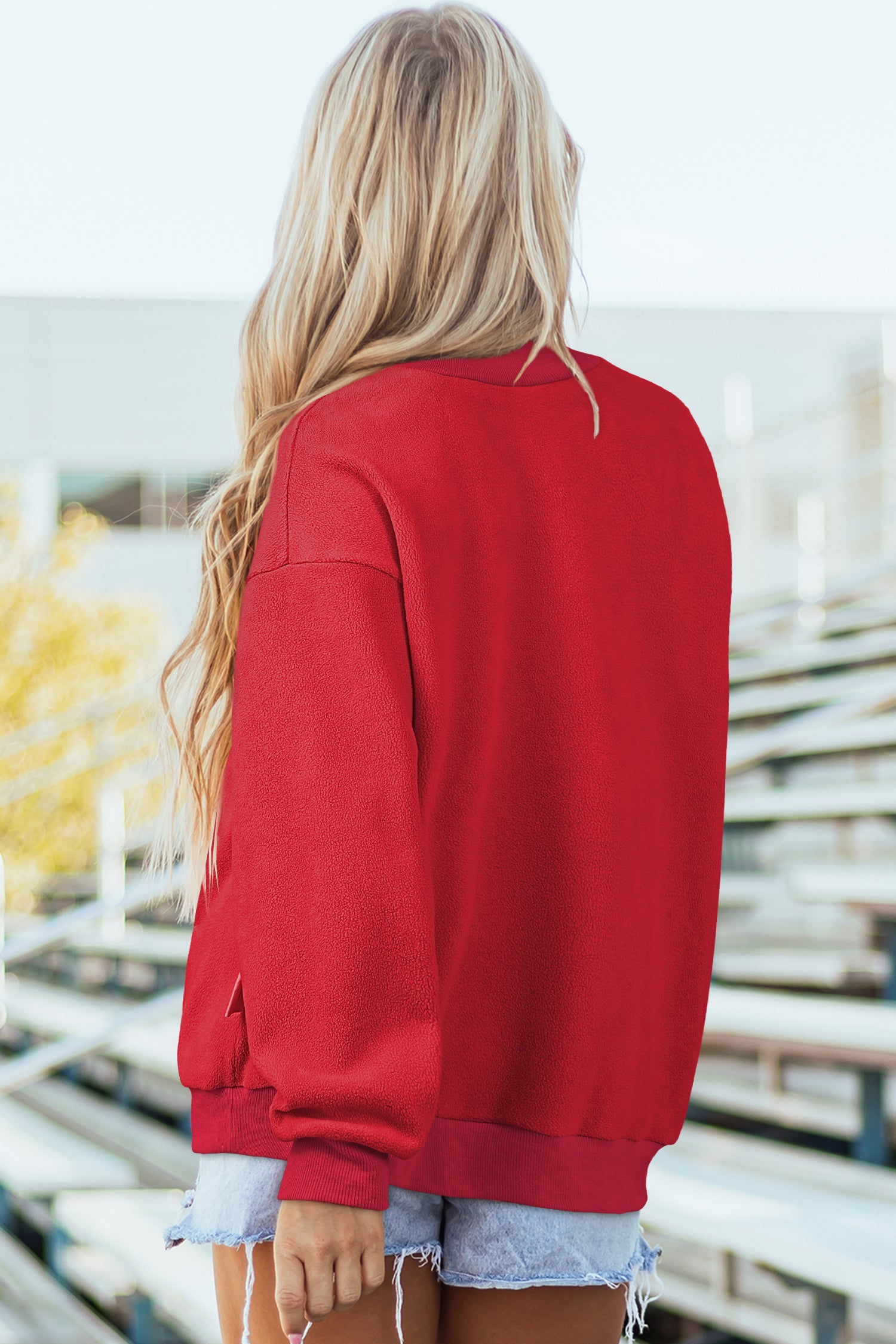 Racing Red Oversize Drop Shoulder Reversible Mock Neck Sweatshirt
