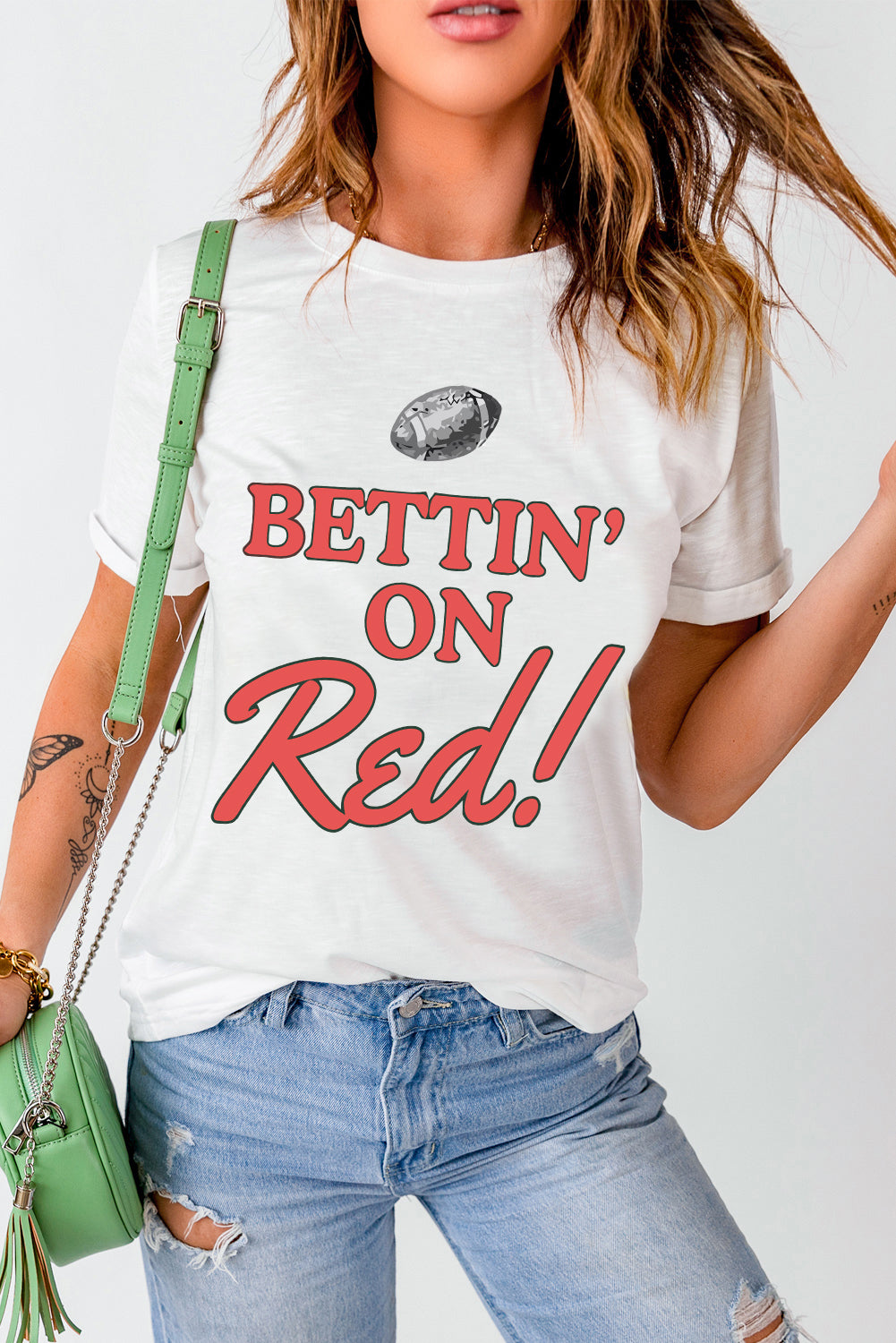 Football BETTIN ON Blue Graphic Crewneck T Shirt