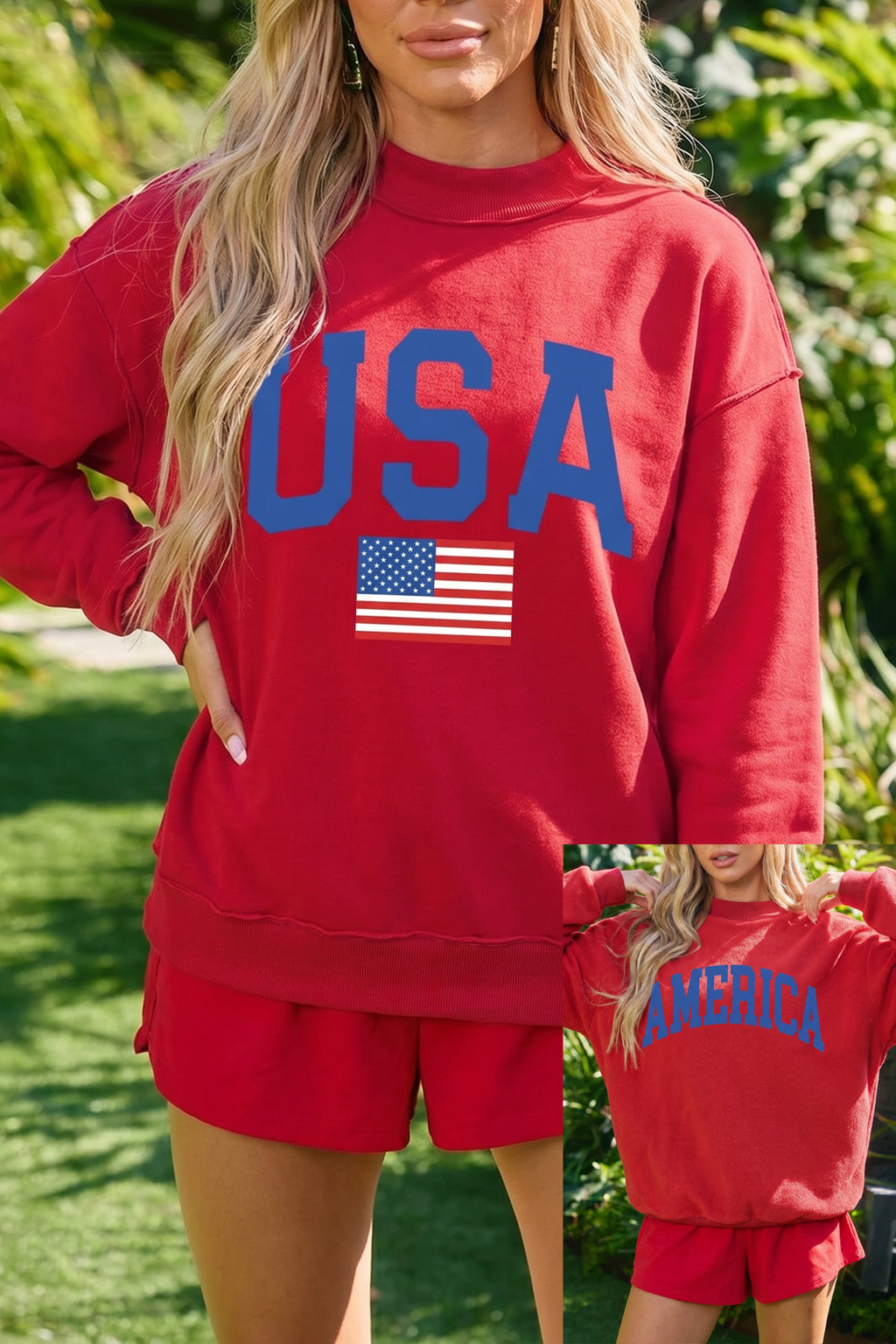 Dark Blue Mock Neck Reversible USA/America Graphic Sweatshirt