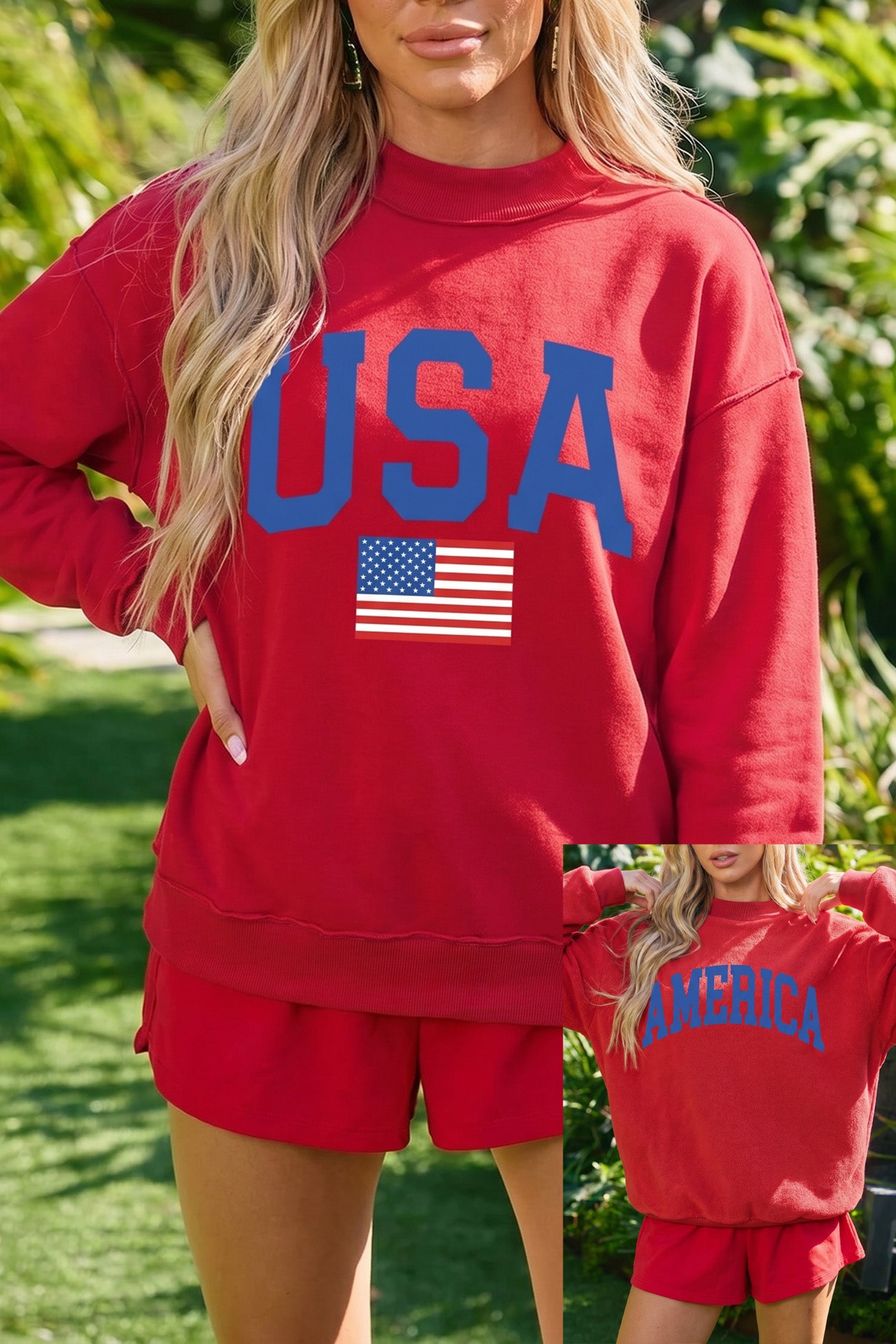 Dark Blue Mock Neck Reversible USA/America Graphic Sweatshirt