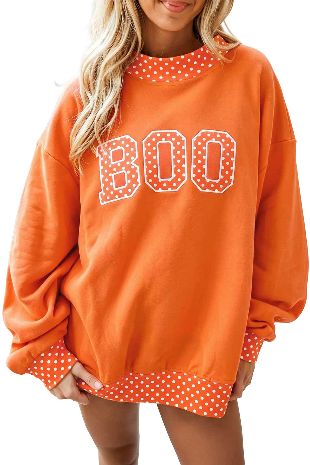 Fiery Red Polka Dot Letter Print Contrast Trim Mock Neck Sweatshirt