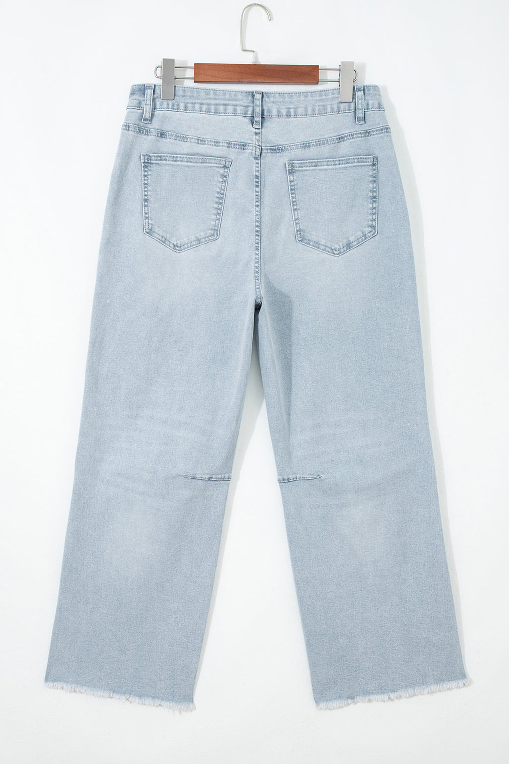 Blue Frayed Cropped Straight Jeans