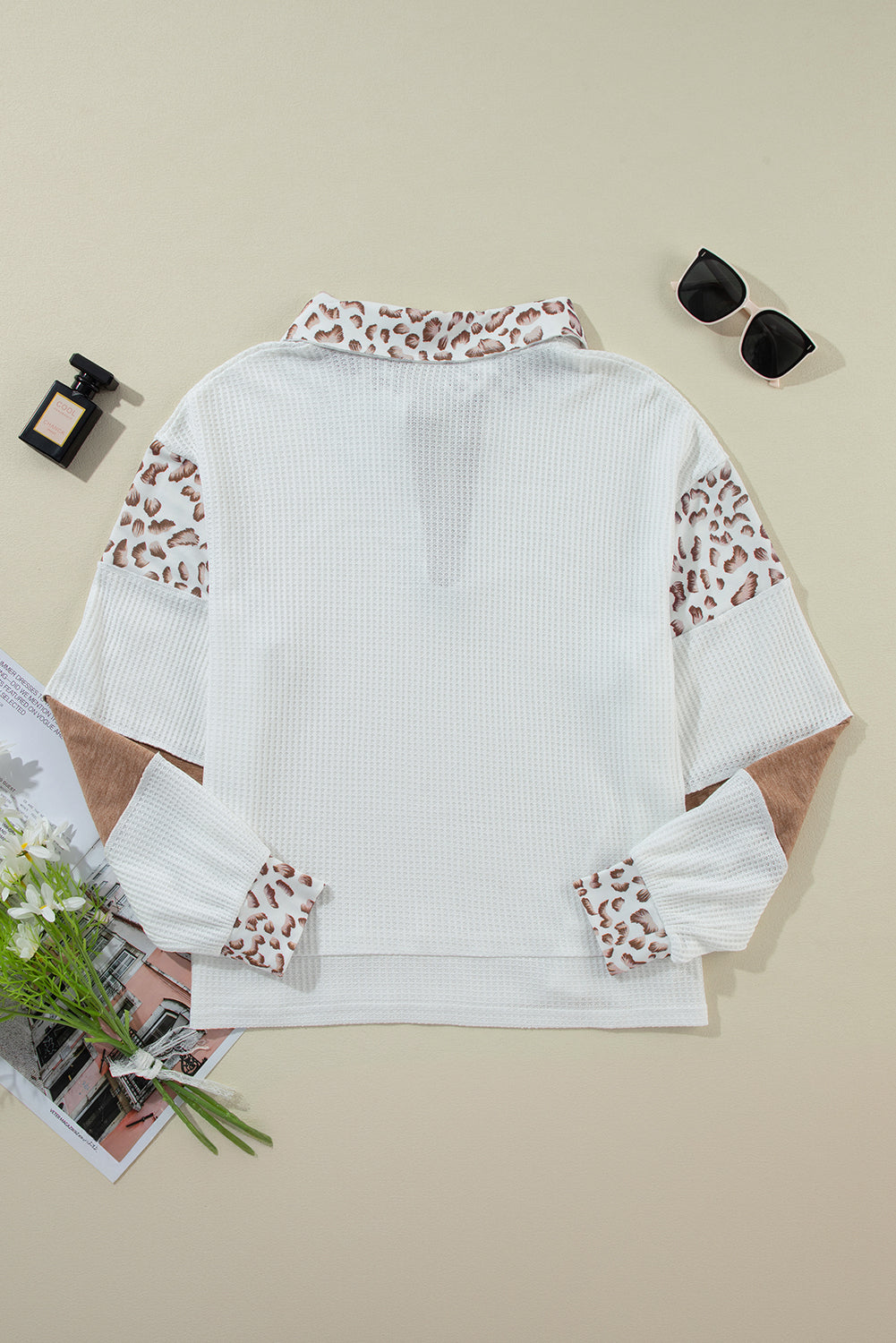 White game day Football Bow Embroidered Graphic Leopard Collar Color Block Patchwork Top