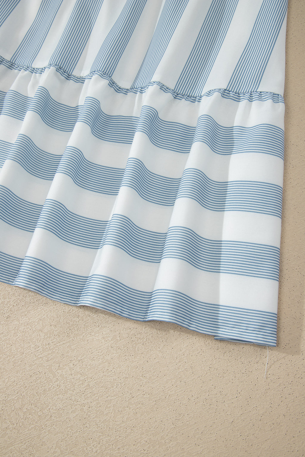 Sky Blue Stripe Subtle Lace Detail V Neck Ruffle Trim Casual Dress