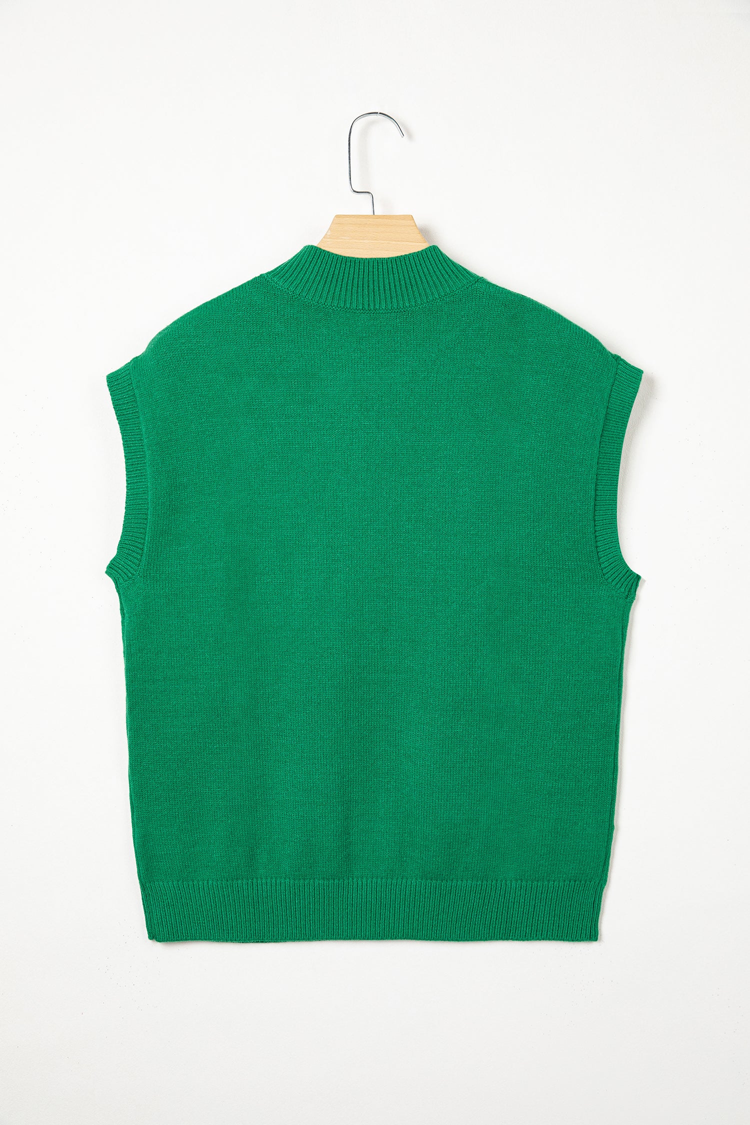 White Corded Horseshoes Ribbed Trim Mock Neck Short Sleeve Sweater