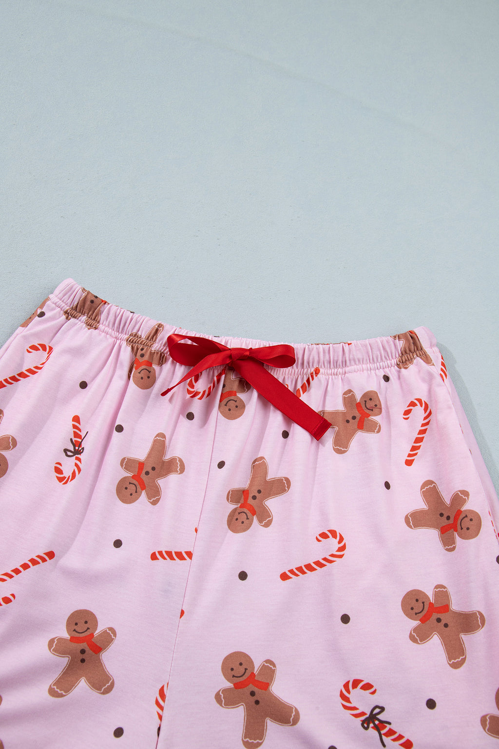 Pink Short Sleeve Placket Shell Button Elastic Waist Lounge Set