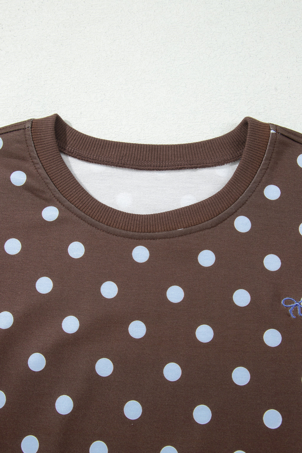 Brown Polka Dot Long Sleeve Pullover Embroidered Bow Detail 2pcs Skort Set