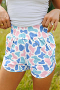Multicolour Camouflage Print Shirred High Waist Athleisure Shorts