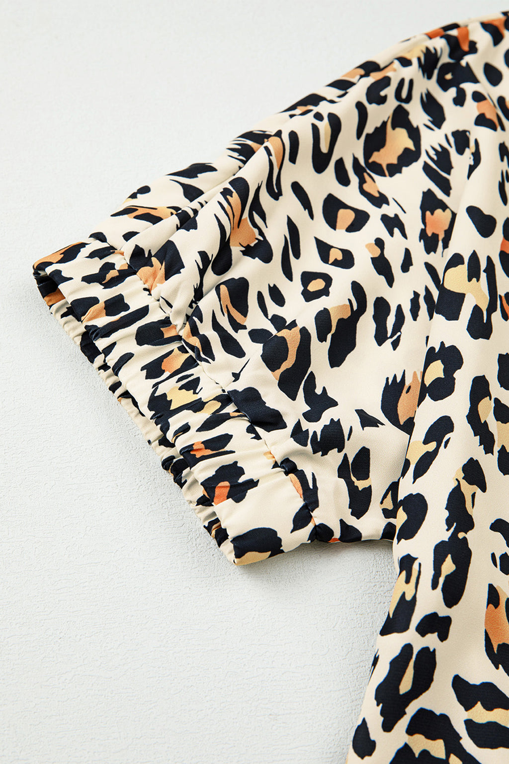 Sky Blue Leopard Color Block Contrast Striped V Neck Half Sleeve Loose Fit Blouse