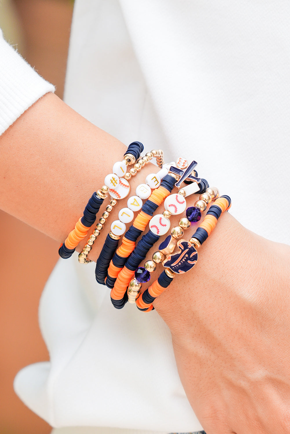 Orange 7pcs Game Day Football Stackable Bracelet Set