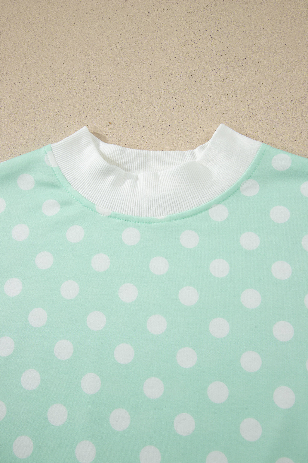 Green Polka Dot Print Color Block Trim Mock Neck Short Set