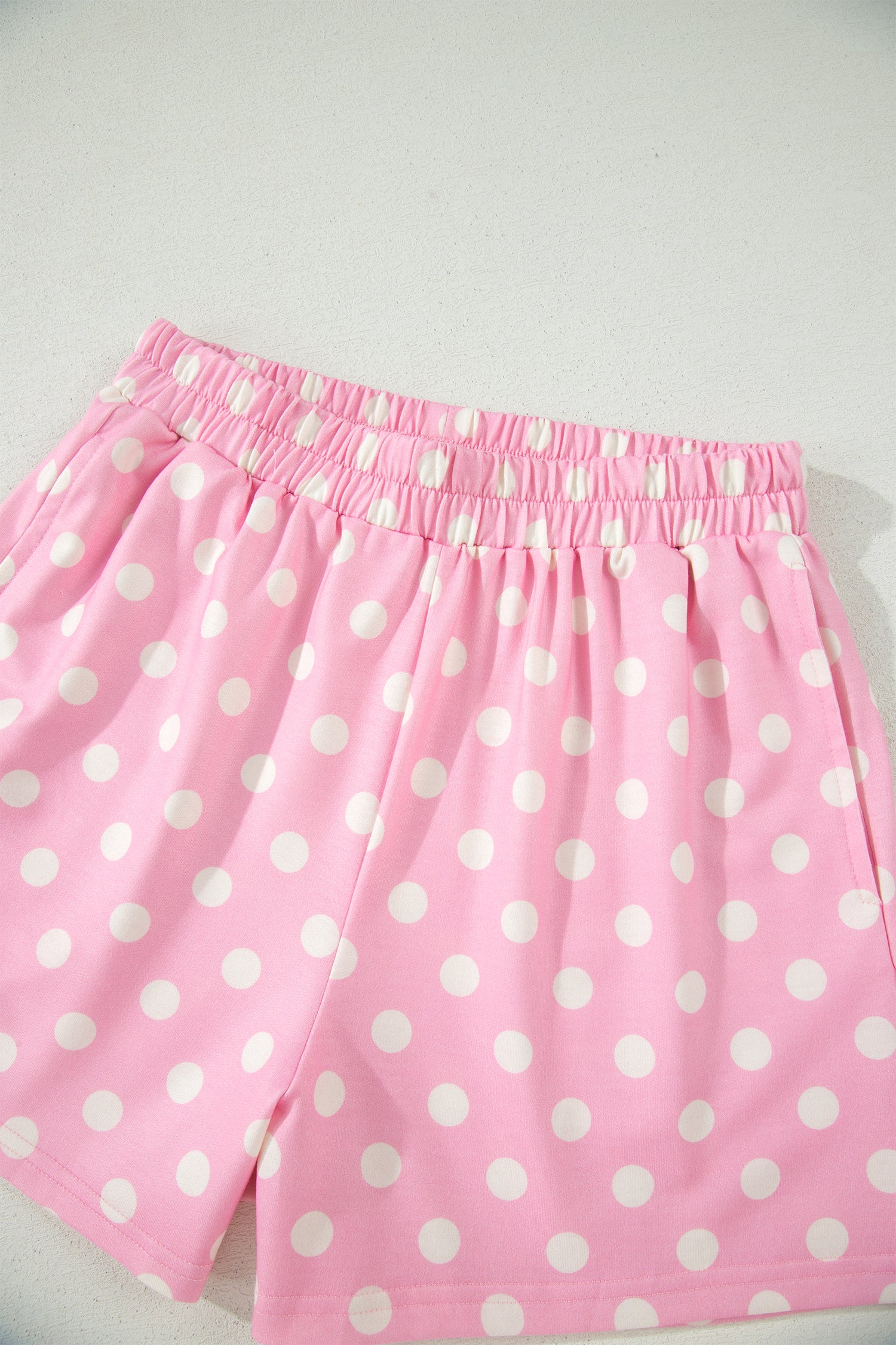 Green Polka Dot Print Color Block Trim Mock Neck Short Set