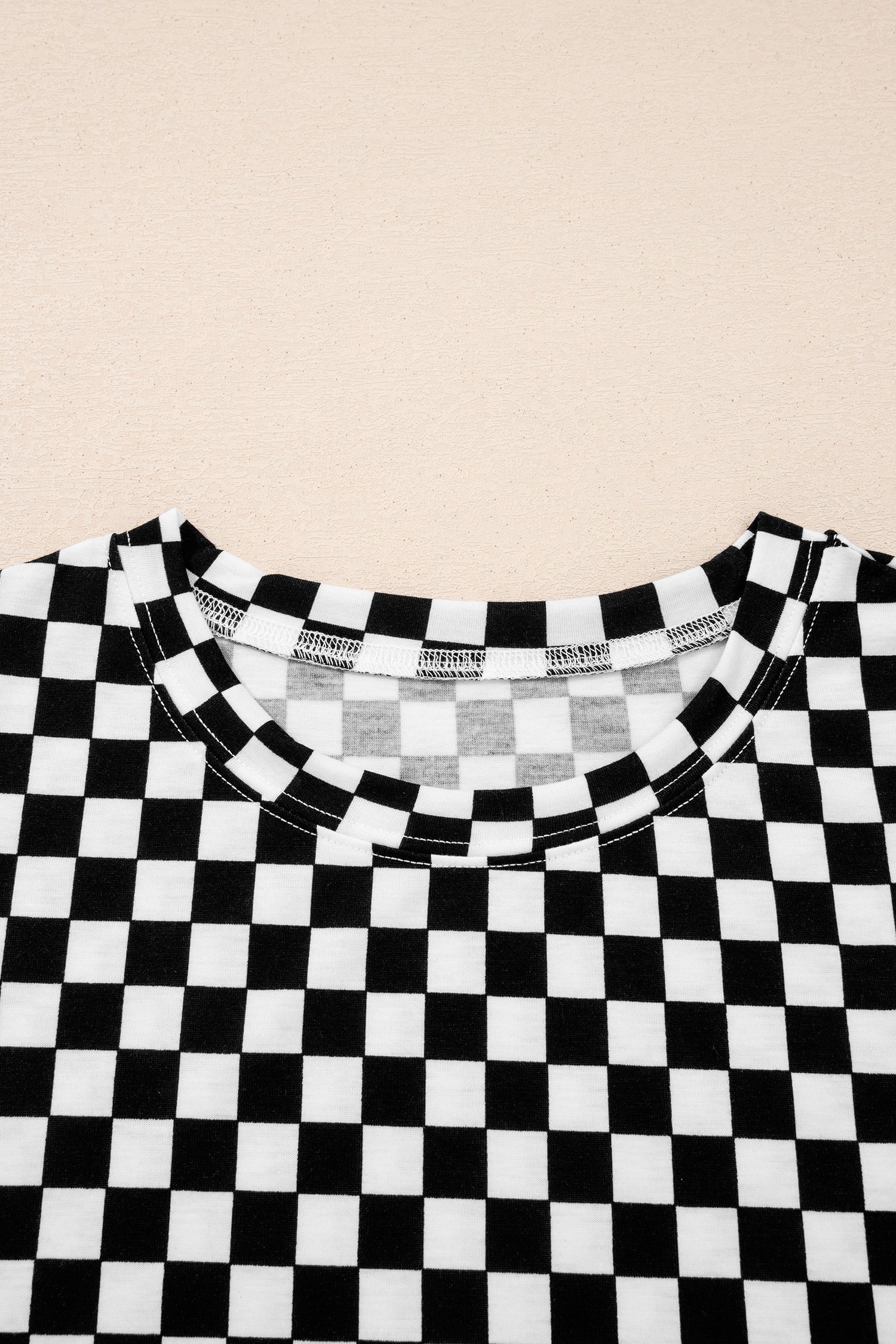 Black Checkered Print Half Sleeve Tee 2pcs Lounge Pant Set