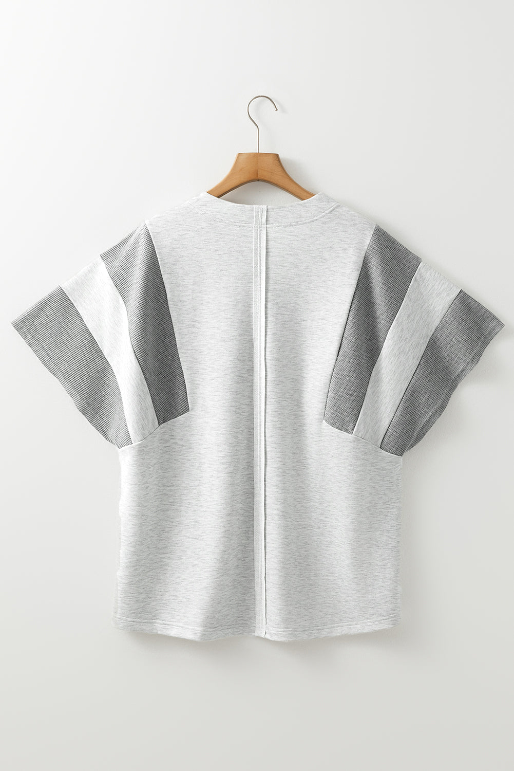 Two Tone Waffle Knit Patched Buttoned V Neck Top