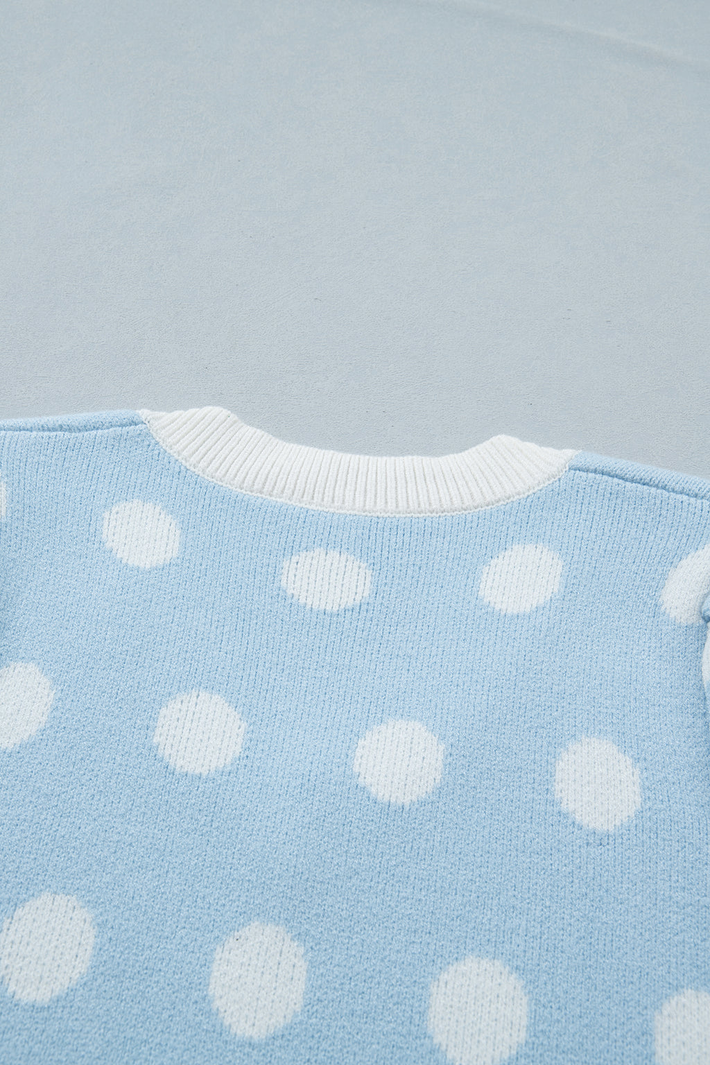 Light Blue Polka Dot Puff Short Sleeve Sweater Top