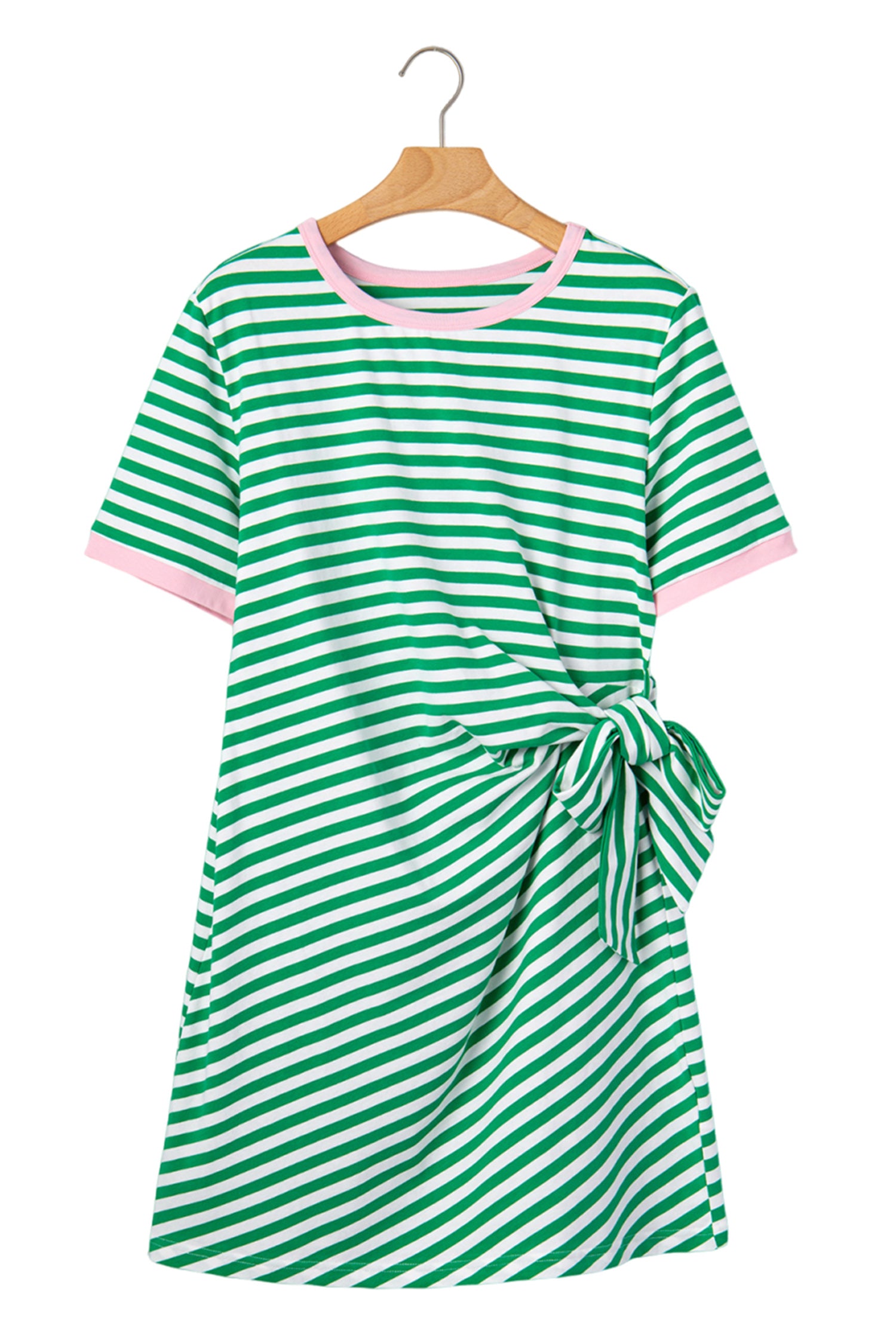 Sky Blue Stripe Nautical Tie Contrast Trim Round Neck T Shirt Mini Dress